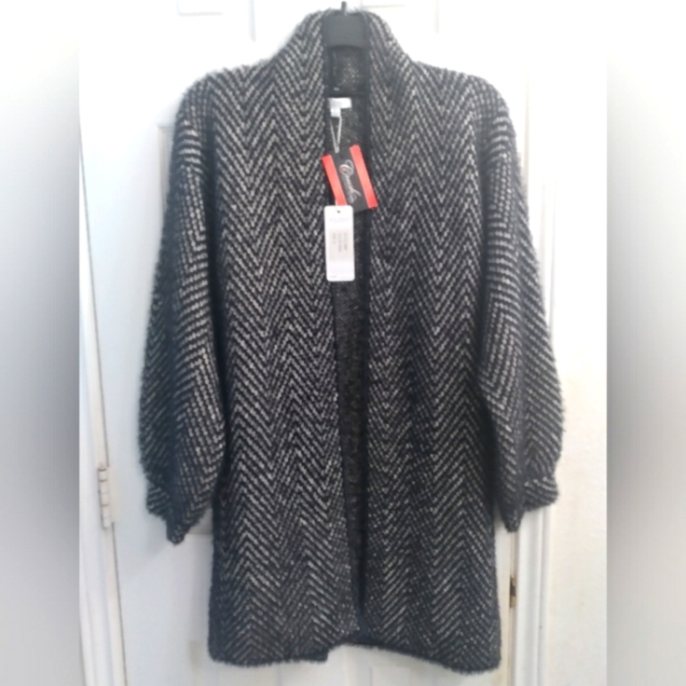 RD Style Open Front Cardigan Chevron Knit Cozy Duster Sweater Size S